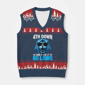 4th Down F*ck It Go Lions V-Neck Knit Sweater Vest Funny Bold Game Day TS10 Navy Red Print Your Wear