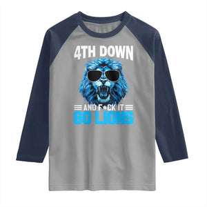 4th Down F*ck It Go Lions Raglan Shirt Funny Bold Game Day TS10 Sport Gray Navy Print Your Wear