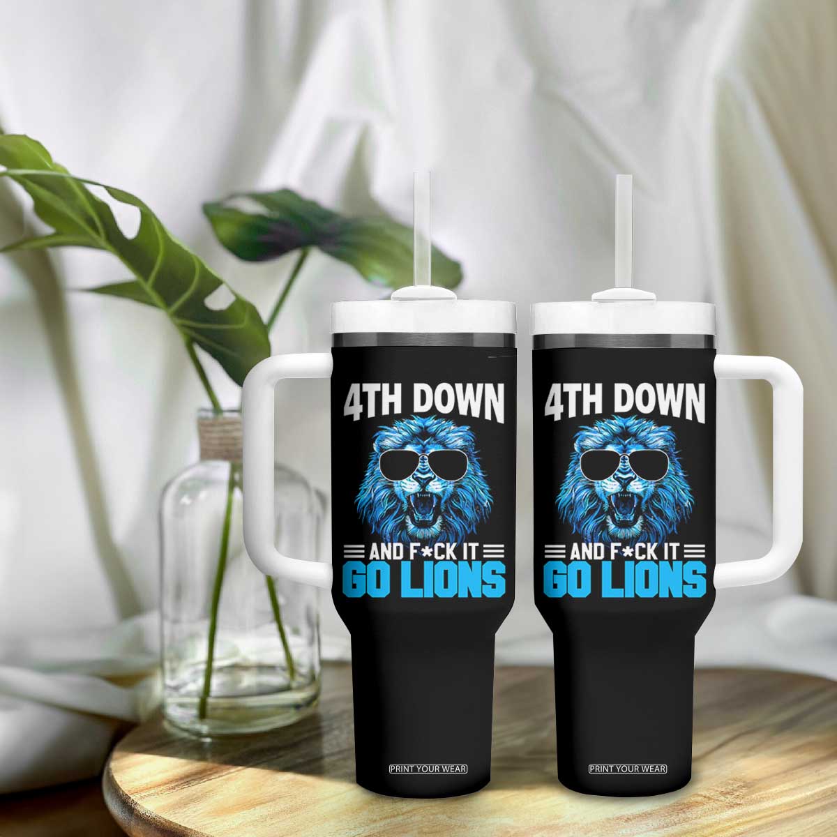 4th Down F*ck It Go Lions Tumbler With Handle Funny Bold Game Day TS10 Print Your Wear