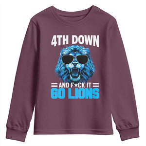 4th Down F*ck It Go Lions Youth Sweatshirt Funny Bold Game Day TS10 Maroon Print Your Wear