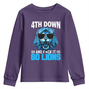 4th Down F*ck It Go Lions Youth Sweatshirt Funny Bold Game Day TS10 Purple Print Your Wear