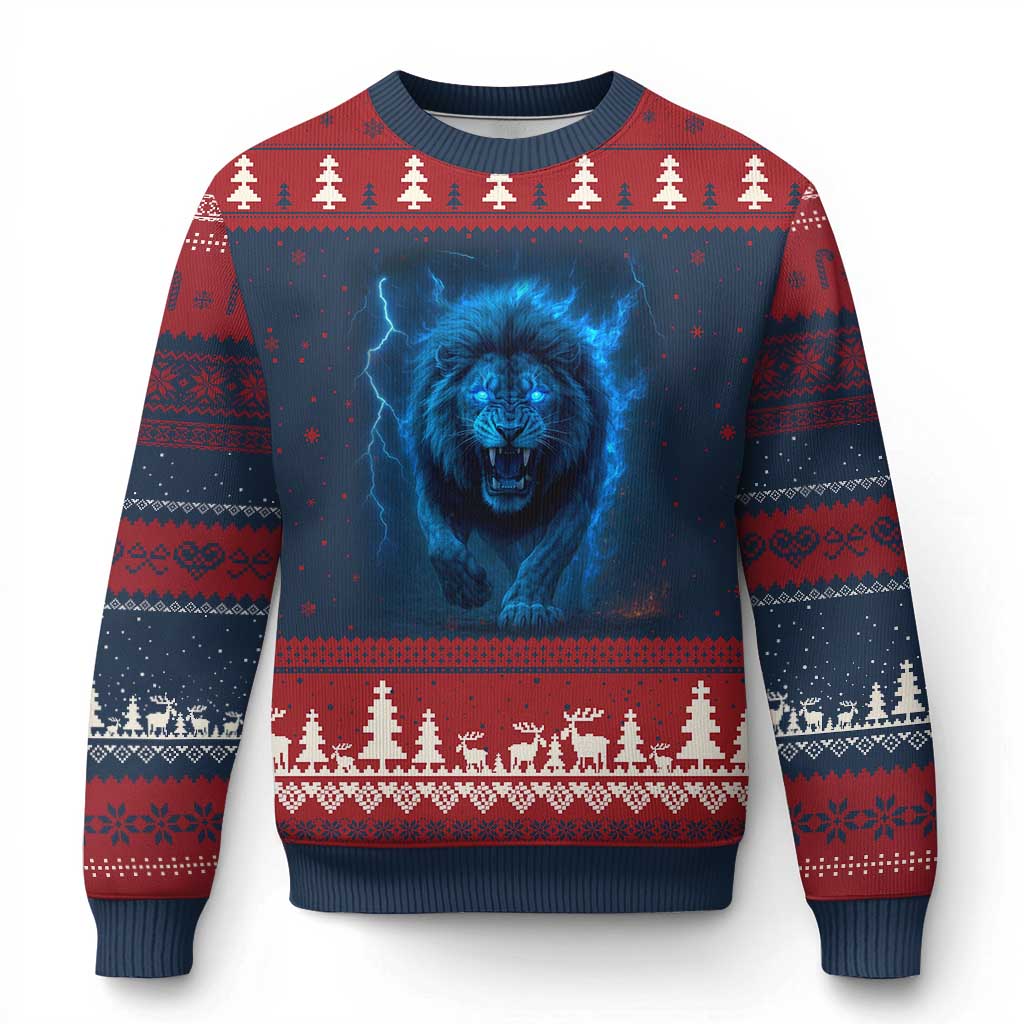 Vintage Classic Blue Lion Bootleg Graphic Ugly Christmas Sweater TS10 Navy Red Print Your Wear