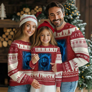 Vintage Classic Blue Lion Bootleg Graphic Ugly Christmas Sweater TS10 Red Beige Print Your Wear