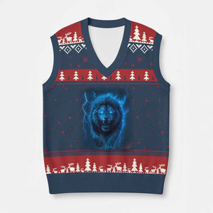 Vintage Classic Blue Lion Bootleg Graphic V-Neck Knit Sweater Vest TS10 Navy Red Print Your Wear