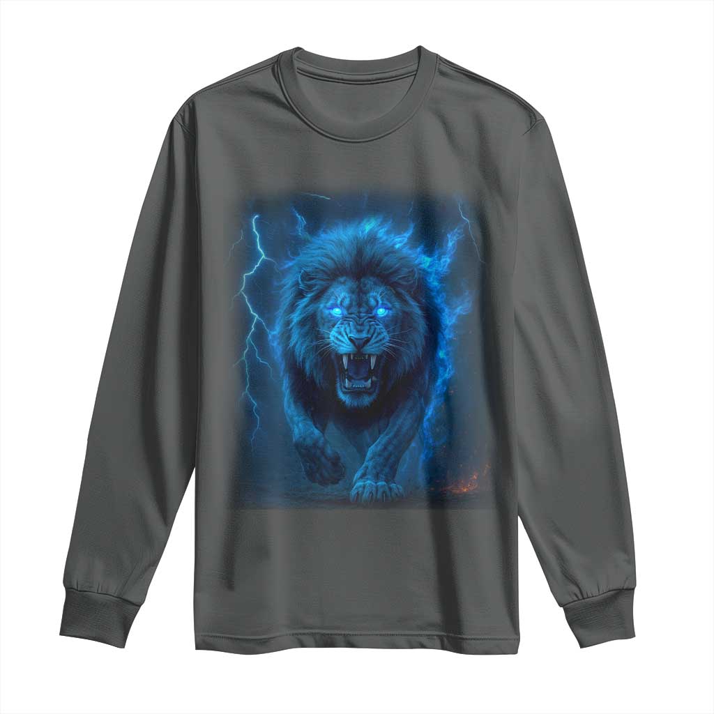 Vintage Classic Blue Lion Bootleg Graphic Long Sleeve Shirt TS10 Dark Heather Print Your Wear