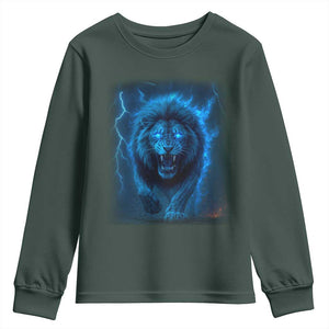 Vintage Classic Blue Lion Bootleg Graphic Youth Sweatshirt TS10 Dark Forest Green Print Your Wear