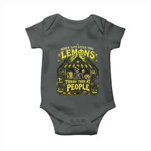 When Life Gives You Lemons Throw Them At People Baby Onesie Funny Skeleton Halloween Gothic Lemonade Graphic