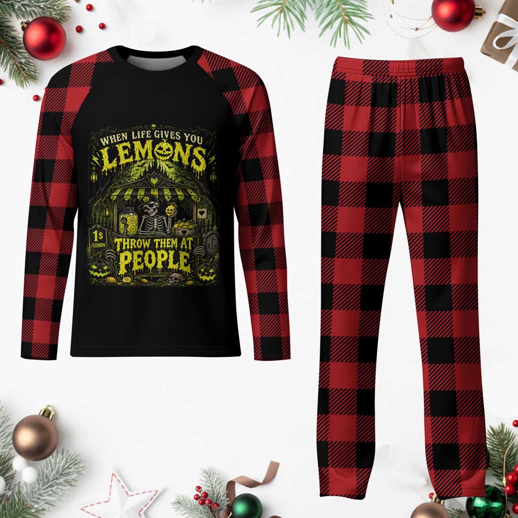 When Life Gives You Lemons Throw Them At People Plaid Pajama Set Funny Skeleton Halloween Gothic Lemonade Graphic TS10 Buffalo Plaid Print Your Wear