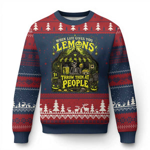 When Life Gives You Lemons Throw Them At People Ugly Christmas Sweater Funny Skeleton Halloween Gothic Lemonade Graphic