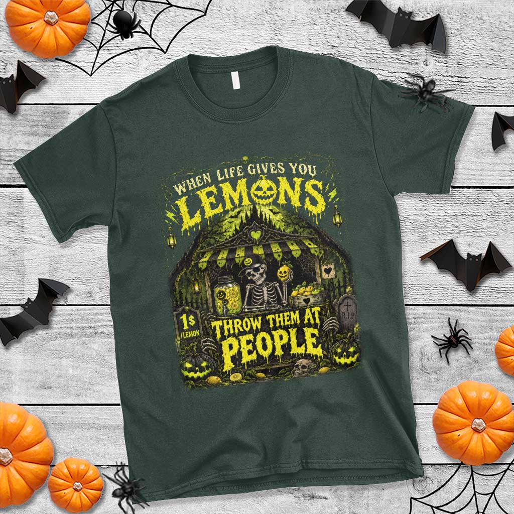When Life Gives You Lemons Throw Them At People T Shirt Funny Skeleton Halloween Gothic Lemonade Graphic