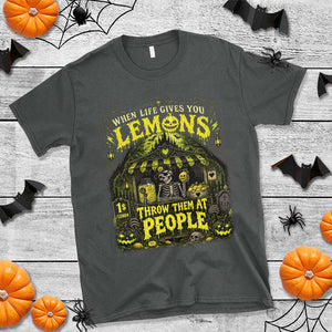 When Life Gives You Lemons Throw Them At People T Shirt Funny Skeleton Halloween Gothic Lemonade Graphic