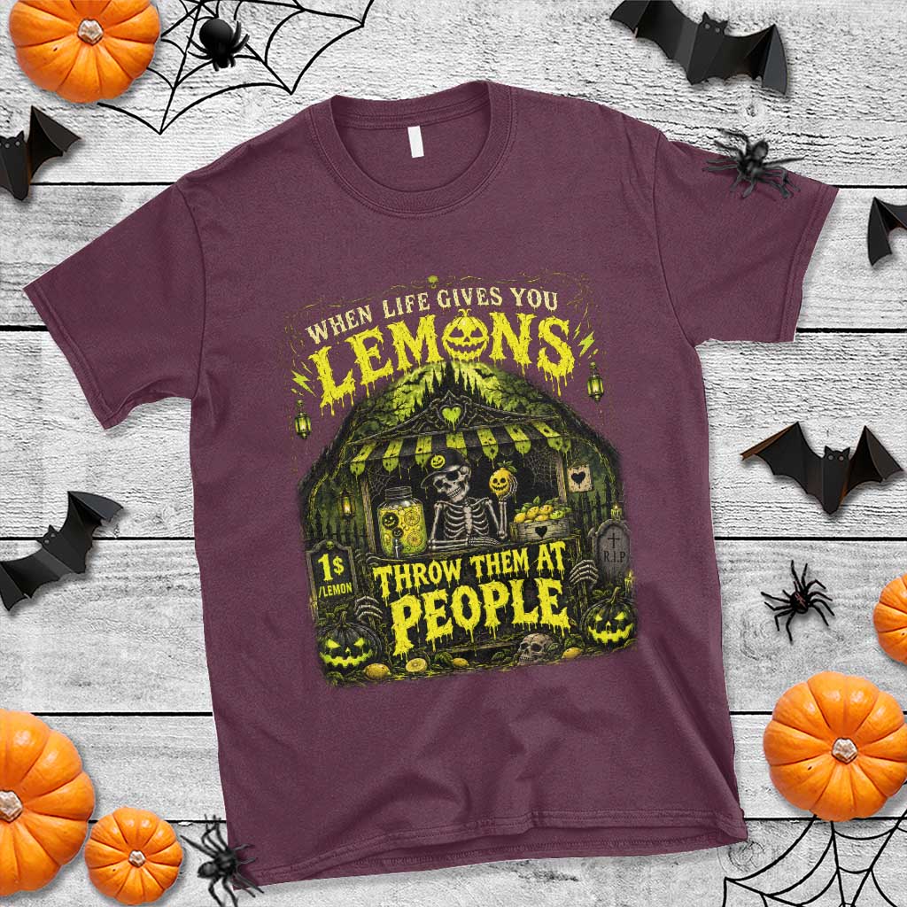 When Life Gives You Lemons Throw Them At People T Shirt Funny Skeleton Halloween Gothic Lemonade Graphic