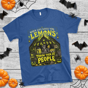 When Life Gives You Lemons Throw Them At People T Shirt Funny Skeleton Halloween Gothic Lemonade Graphic