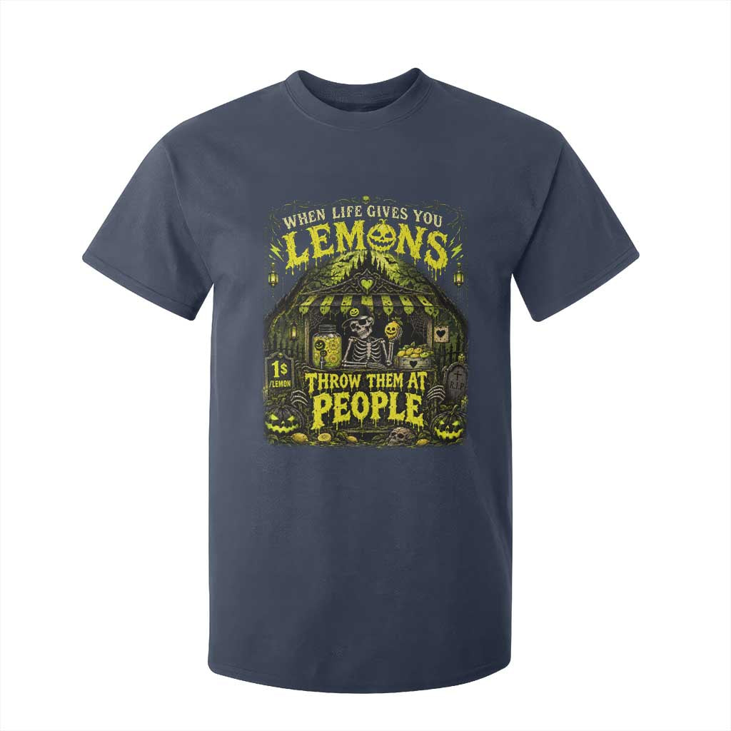 When Life Gives You Lemons Throw Them At People T Shirt For Kid Funny Skeleton Halloween Gothic Lemonade Graphic