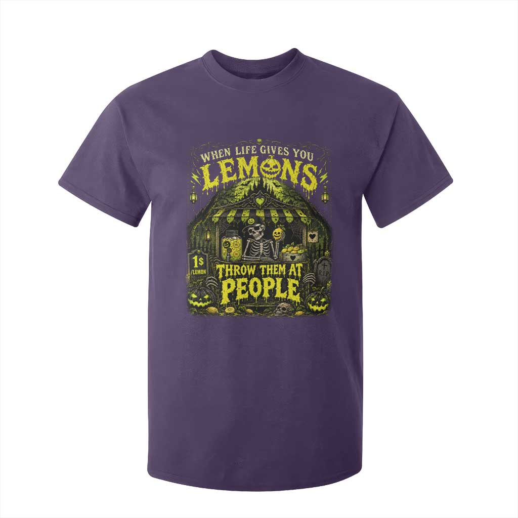 When Life Gives You Lemons Throw Them At People T Shirt For Kid Funny Skeleton Halloween Gothic Lemonade Graphic