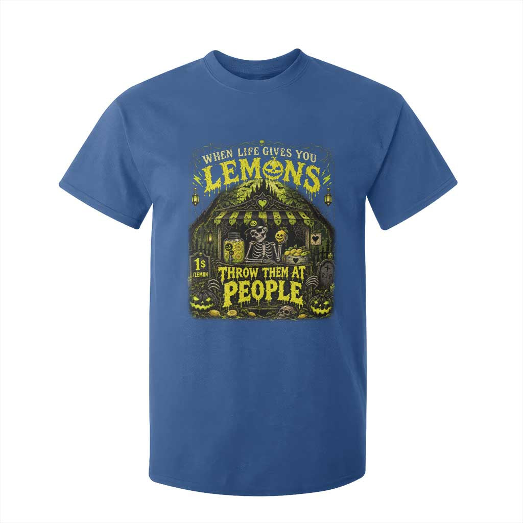 When Life Gives You Lemons Throw Them At People T Shirt For Kid Funny Skeleton Halloween Gothic Lemonade Graphic