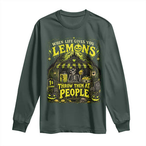 When Life Gives You Lemons Throw Them At People Long Sleeve Shirt Funny Skeleton Halloween Gothic Lemonade Graphic