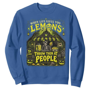 When Life Gives You Lemons Throw Them At People Sweatshirt Funny Skeleton Halloween Gothic Lemonade Graphic