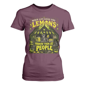 When Life Gives You Lemons Throw Them At People T Shirt For Women Funny Skeleton Halloween Gothic Lemonade Graphic