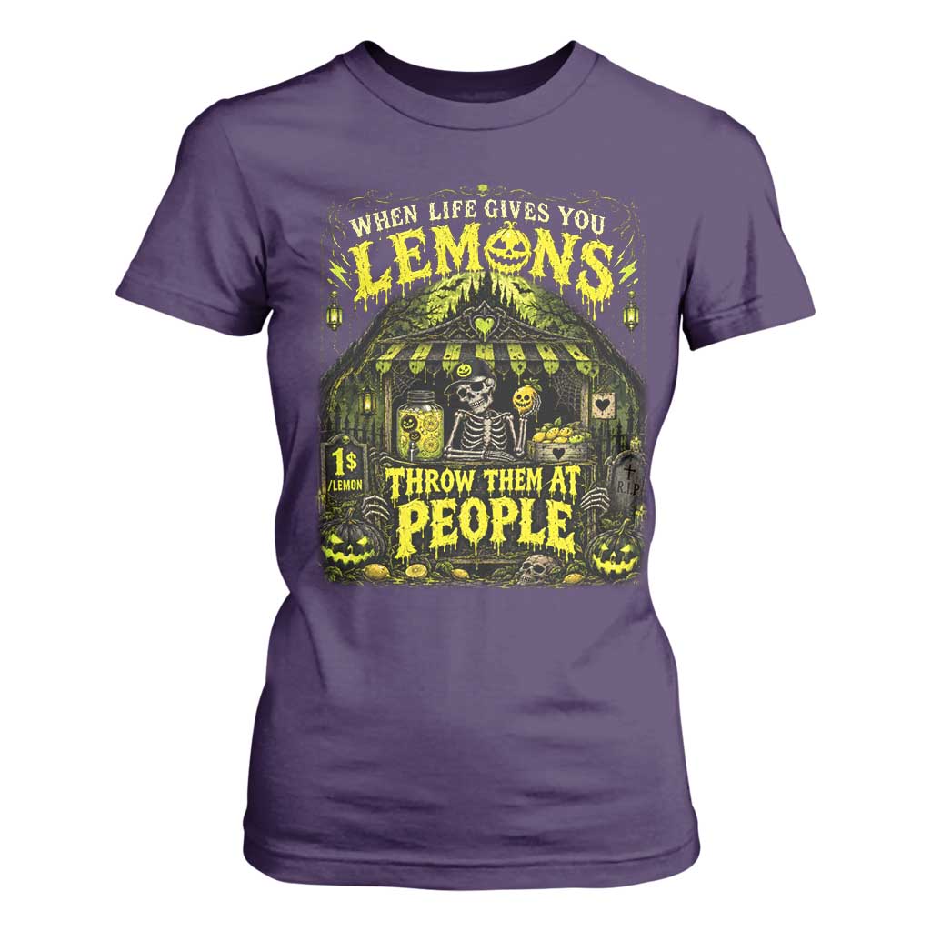 When Life Gives You Lemons Throw Them At People T Shirt For Women Funny Skeleton Halloween Gothic Lemonade Graphic