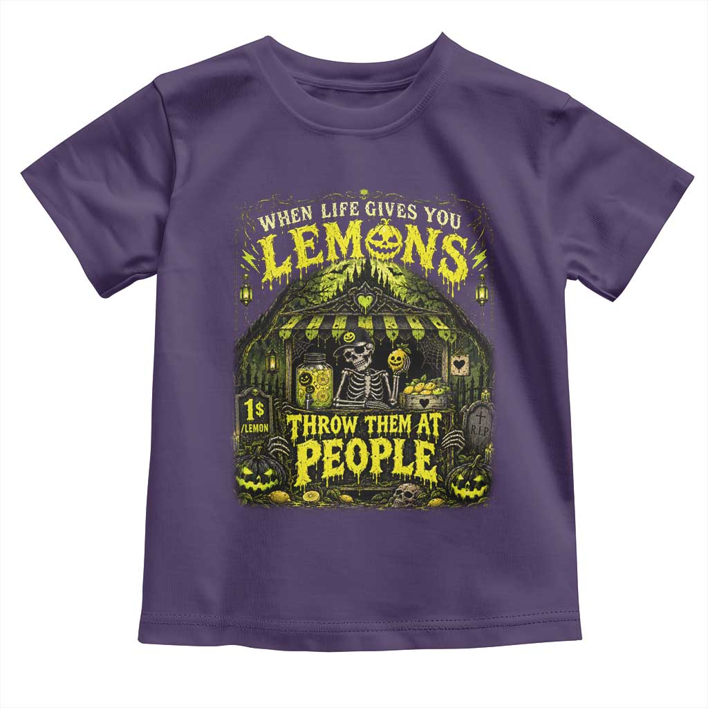 When Life Gives You Lemons Throw Them At People Toddler T Shirt Funny Skeleton Halloween Gothic Lemonade Graphic