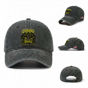 When Life Gives You Lemons Throw Them At People Washed Cotton Baseball Cap Funny Skeleton Halloween Gothic Lemonade Graphic