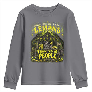 When Life Gives You Lemons Throw Them At People Youth Sweatshirt Funny Skeleton Halloween Gothic Lemonade Graphic