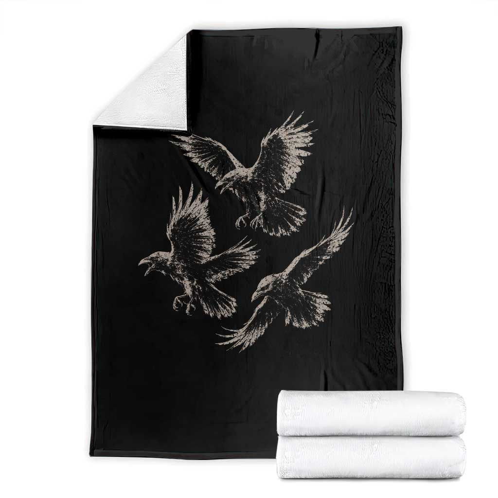 Flying Raven Crow Throw Blanket Vintage Dark Academia Gothic Black Bird Graphic