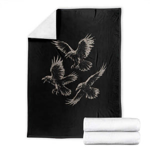 Flying Raven Crow Throw Blanket Vintage Dark Academia Gothic Black Bird Graphic