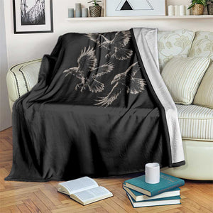 Flying Raven Crow Throw Blanket Vintage Dark Academia Gothic Black Bird Graphic