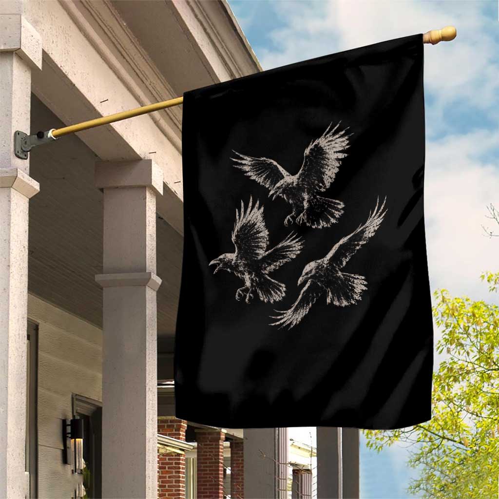 Flying Raven Crow Garden Flag Vintage Dark Academia Gothic Black Bird Graphic