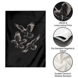 Flying Raven Crow Garden Flag Vintage Dark Academia Gothic Black Bird Graphic