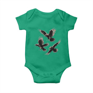 Flying Raven Crow Baby Onesie Vintage Dark Academia Gothic Black Bird Graphic