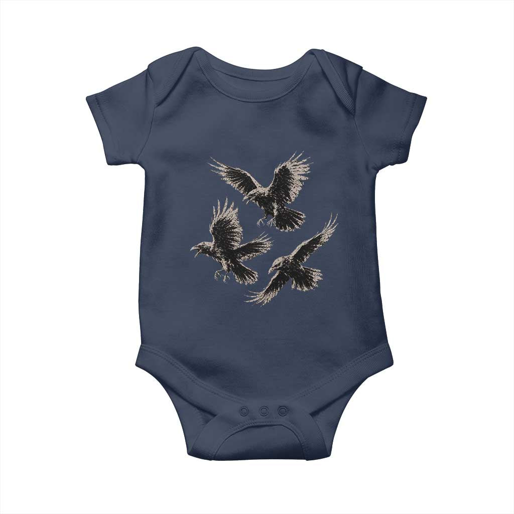 Flying Raven Crow Baby Onesie Vintage Dark Academia Gothic Black Bird Graphic