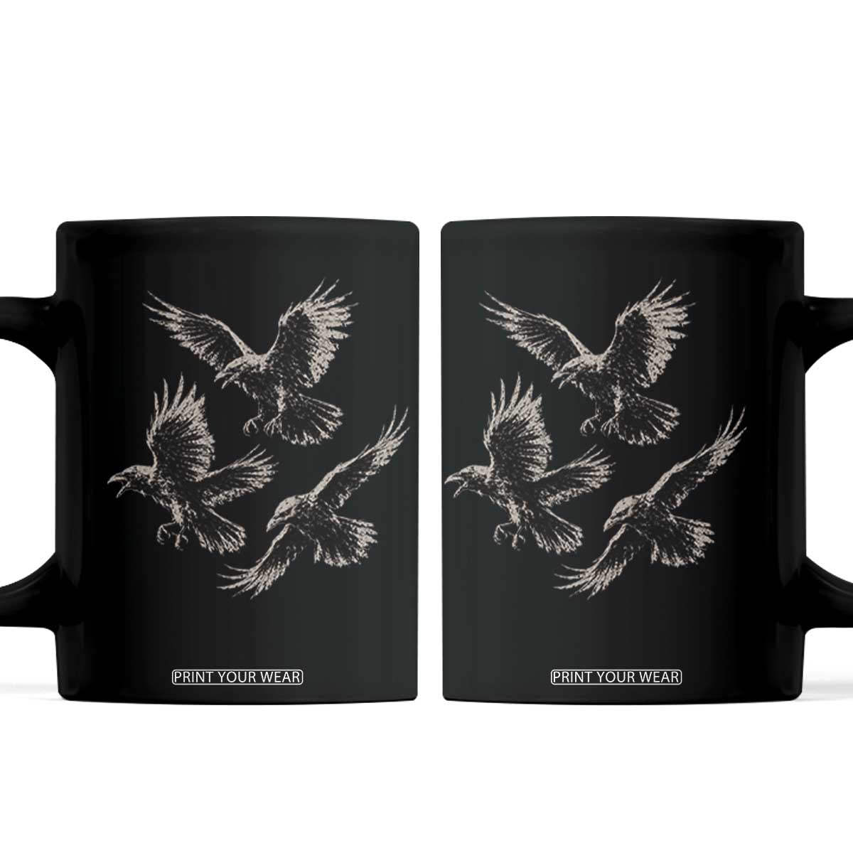 Flying Raven Crow Coffee Mug Vintage Dark Academia Gothic Black Bird Graphic