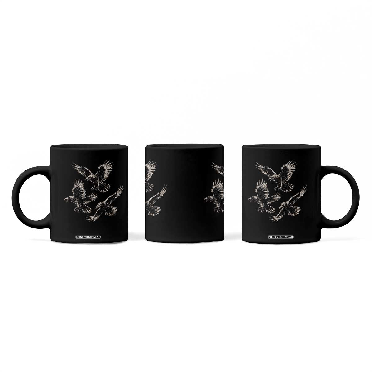 Flying Raven Crow Coffee Mug Vintage Dark Academia Gothic Black Bird Graphic