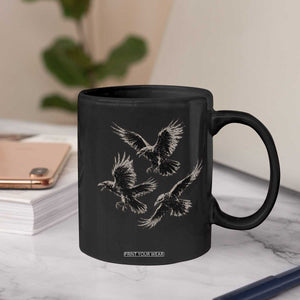 Flying Raven Crow Coffee Mug Vintage Dark Academia Gothic Black Bird Graphic