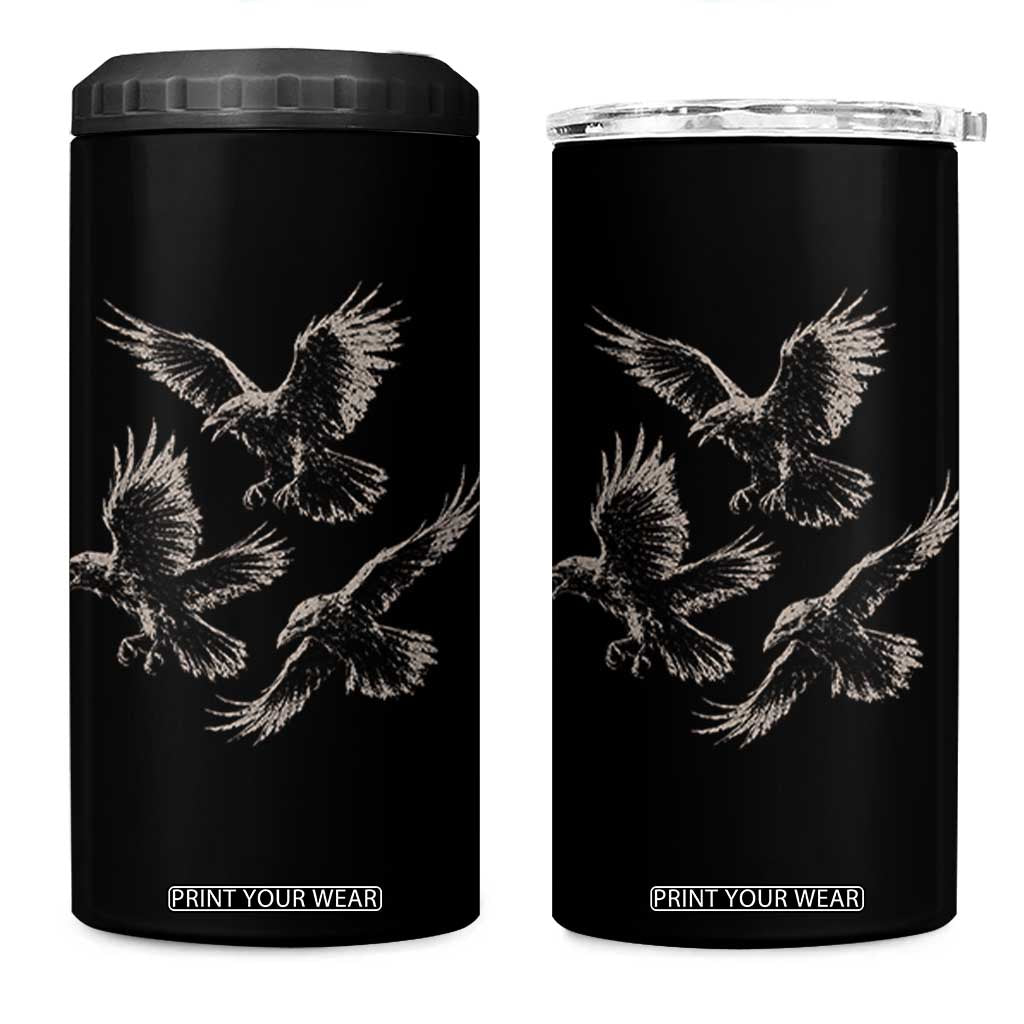 Flying Raven Crow 4 in 1 Can Cooler Tumbler Vintage Dark Academia Gothic Black Bird Graphic