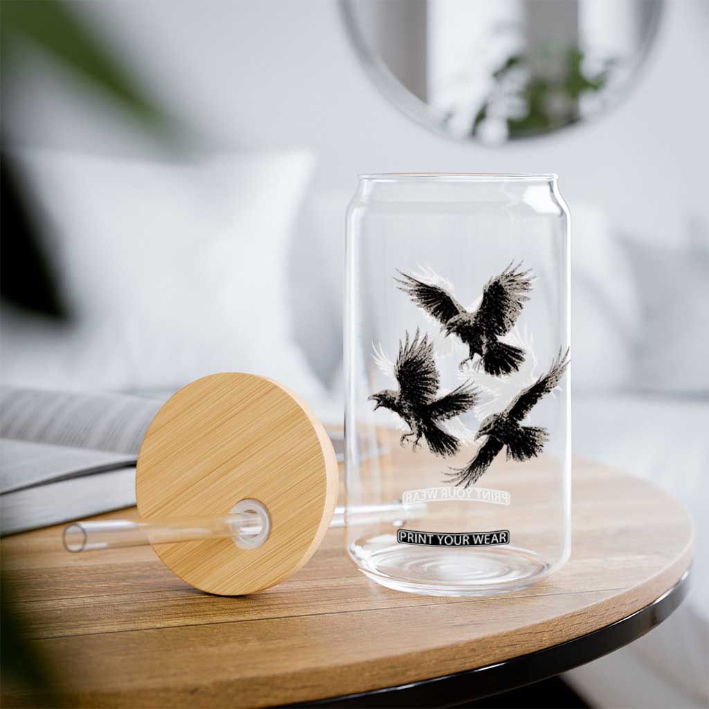 Flying Raven Crow Glass Can Vintage Dark Academia Gothic Black Bird Graphic