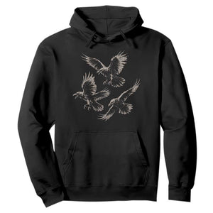 Flying Raven Crow Hoodie Vintage Dark Academia Gothic Black Bird Graphic