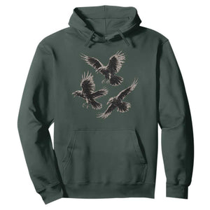 Flying Raven Crow Hoodie Vintage Dark Academia Gothic Black Bird Graphic