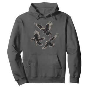 Flying Raven Crow Hoodie Vintage Dark Academia Gothic Black Bird Graphic