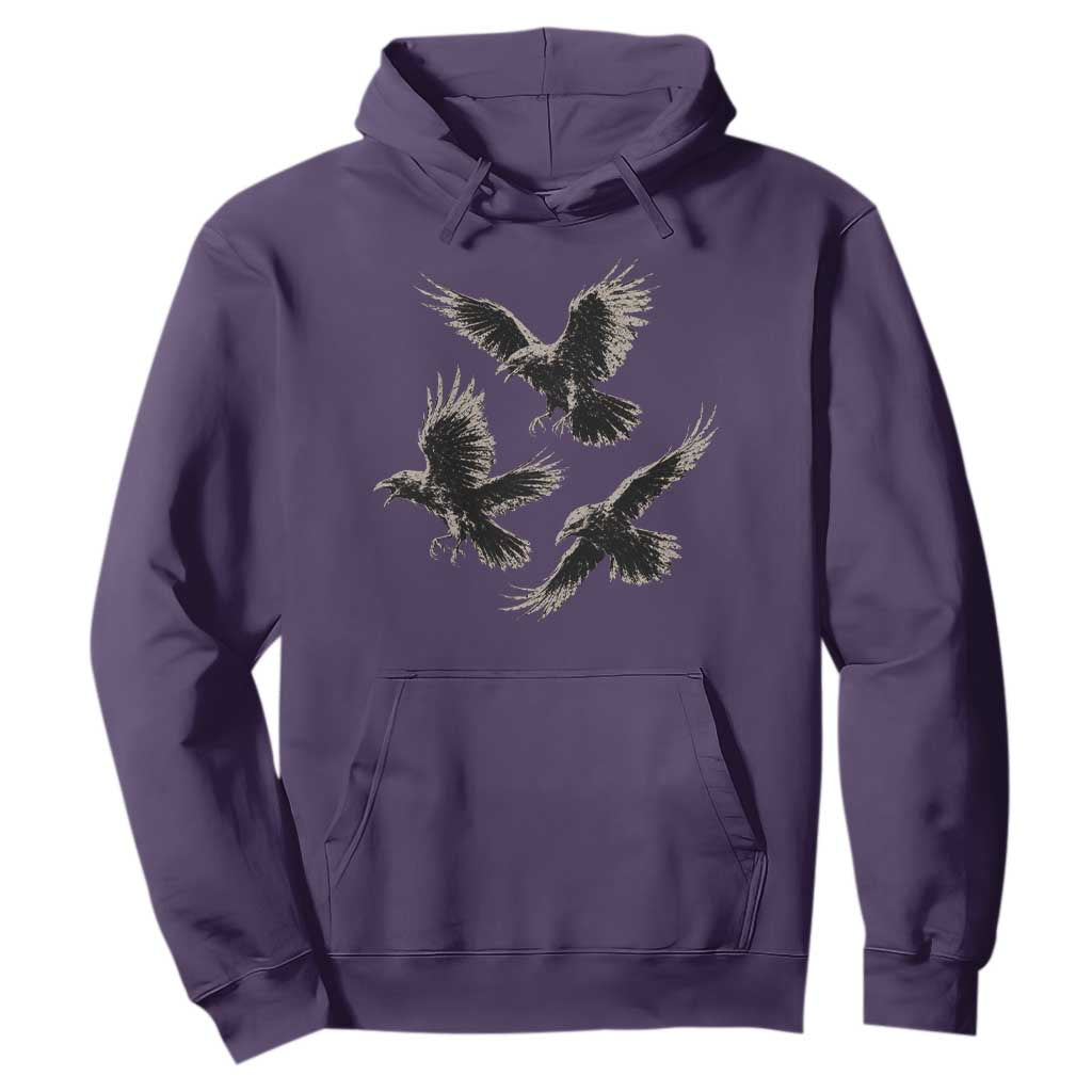 Flying Raven Crow Hoodie Vintage Dark Academia Gothic Black Bird Graphic