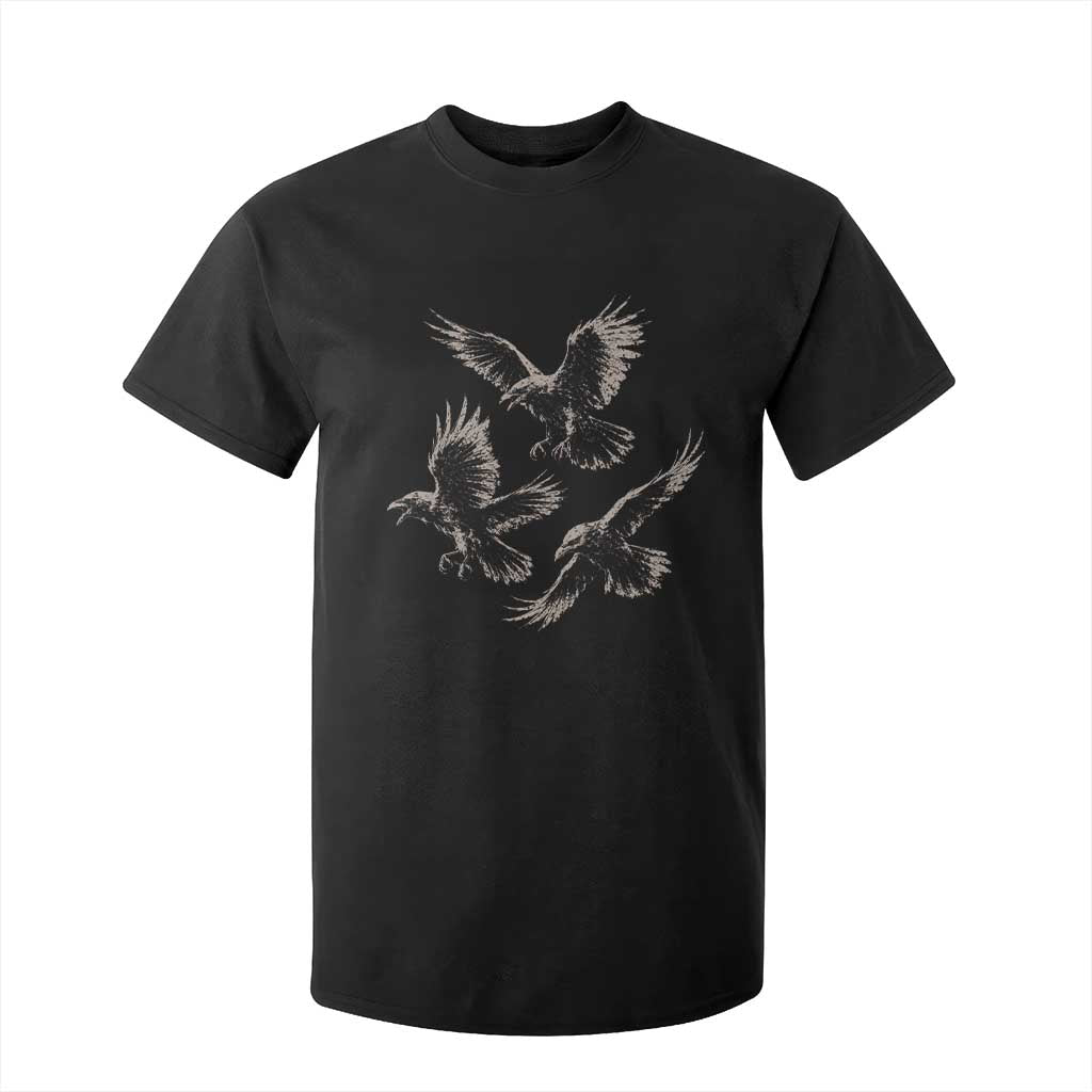 Flying Raven Crow T Shirt For Kid Vintage Dark Academia Gothic Black Bird Graphic