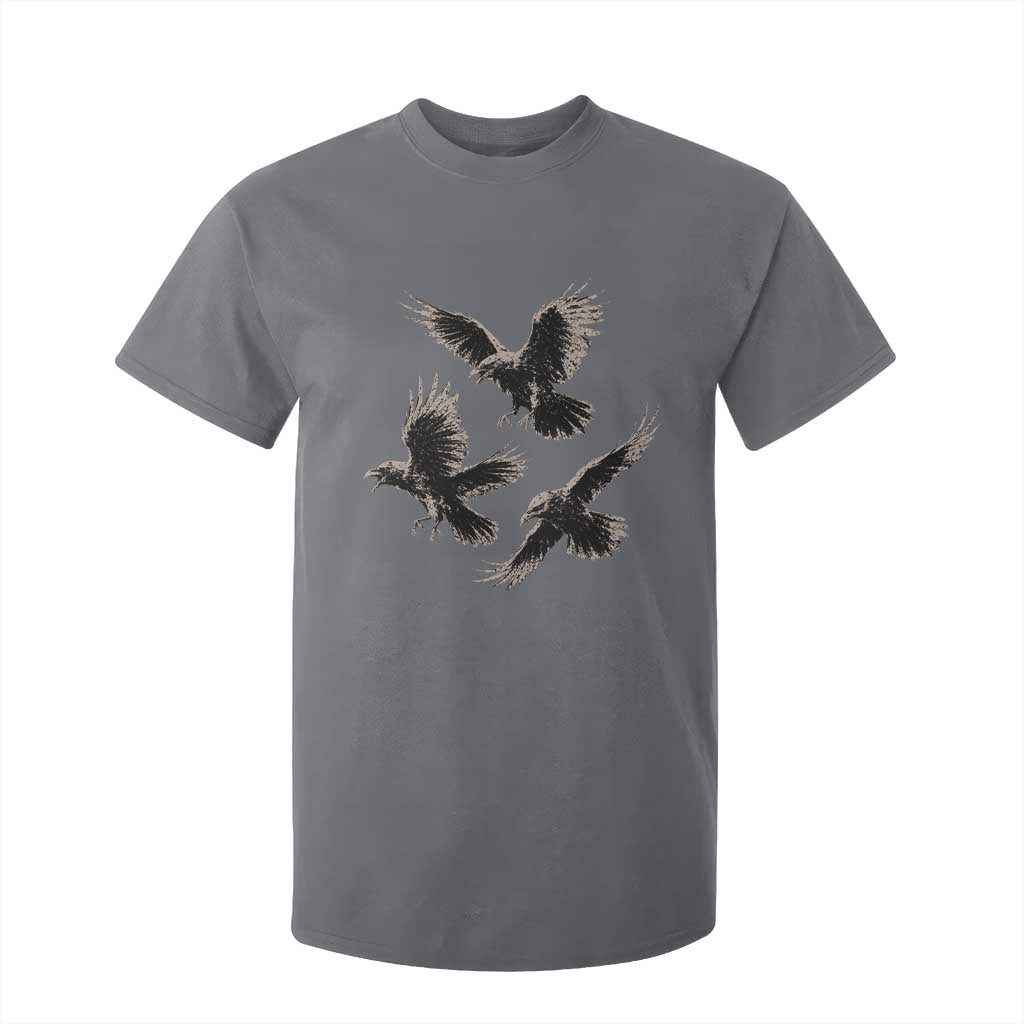 Flying Raven Crow T Shirt For Kid Vintage Dark Academia Gothic Black Bird Graphic