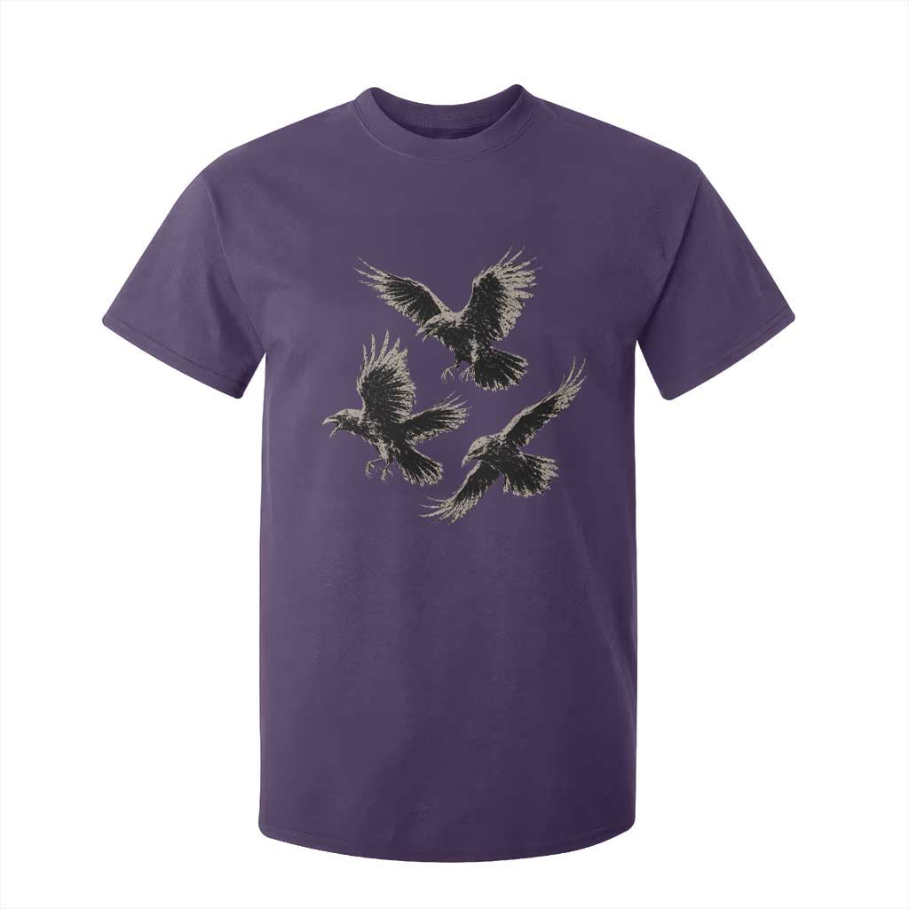 Flying Raven Crow T Shirt For Kid Vintage Dark Academia Gothic Black Bird Graphic