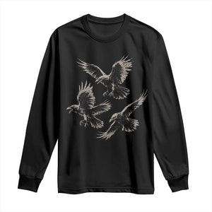 Flying Raven Crow Long Sleeve Shirt Vintage Dark Academia Gothic Black Bird Graphic