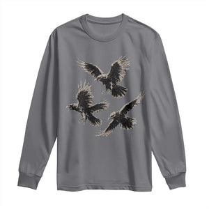 Flying Raven Crow Long Sleeve Shirt Vintage Dark Academia Gothic Black Bird Graphic