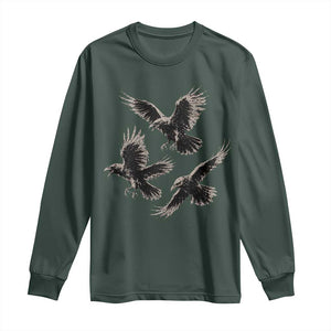 Flying Raven Crow Long Sleeve Shirt Vintage Dark Academia Gothic Black Bird Graphic
