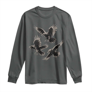 Flying Raven Crow Long Sleeve Shirt Vintage Dark Academia Gothic Black Bird Graphic